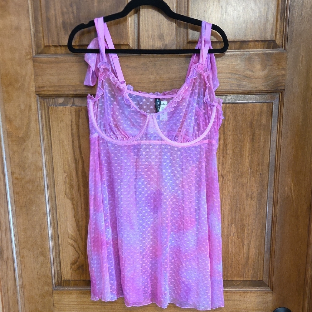 NWT Torrid Pink And Purple Sheer Hearts Polka Dot Chemise